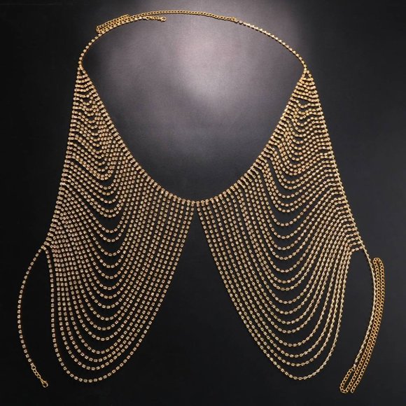 Rhinestone Skirt and Top Set Bra Womens Thong Crystal Chain Dress Body jewelry - Picture 7 of 7